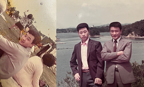 일본에서의 홍우중 어르신, 우측 사진은 육촌형과 찍은 사진.