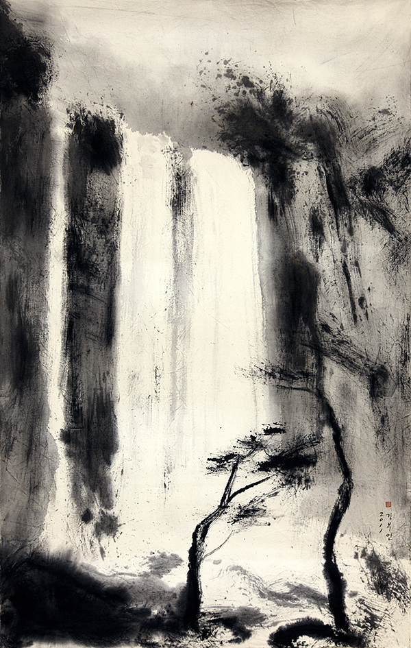엉또폭포_75×118cm, 천 위에 수묵, 2011