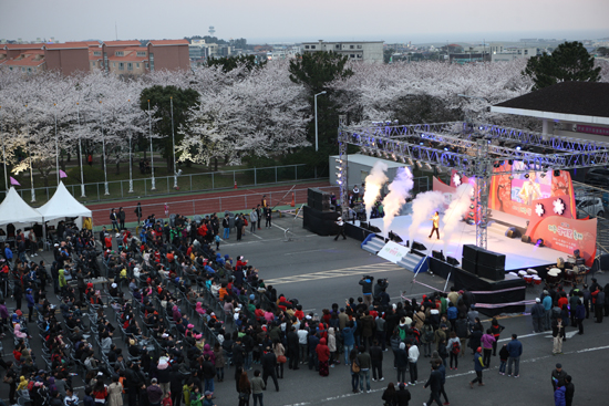 제21회 제주왕벚꽃축제 개막 행사를 즐기기 위해 수많은 관람객이 모였다.