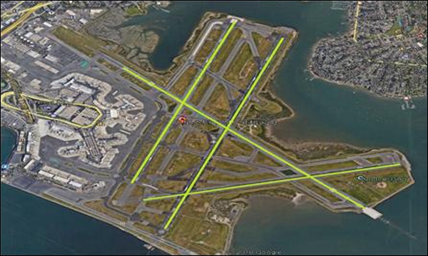 도민회의가 주장한 여러 개의 활주로가 있는 미국 보스턴 로건공항. ⓒ제주제2공항강행저지비상도민회의.