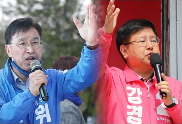 제21대 국회의원선거 서귀포시 선거구에 출마한 위성곤 더불어민주당 후보(왼쪽)와 강경필 미래통합당 후보(오른쪽).
