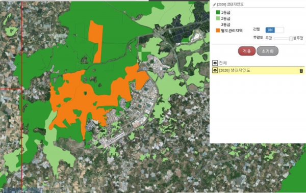 환경부 고시 생태자연도 1등급권역에 영어교육도시 2단계 부지가 포함돼 있다. ⓒ제주환경운동연합-곶자왈사람들 제공.