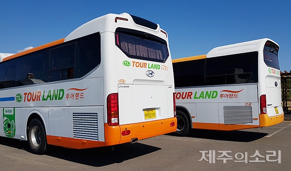 10월의 마지막 휴일인 31일 서귀포시 대정읍 송악산 일대에 수많은 관광객이 몰린 가운데 운행중인 전세버스도 크게 늘었다. ⓒ제주의소리