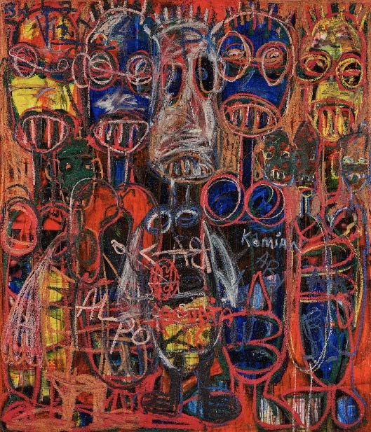 Aboudia, 무제, 2021, acrylic, oil stick and mixedmedia collage on canvas, 139x119.4cm. 사진=갤러리 데이지, 아트제주. ⓒ제주의소리