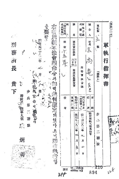 군법회의와 관련된 군집행지휘서. ⓒ제주의소리 자료사진.
