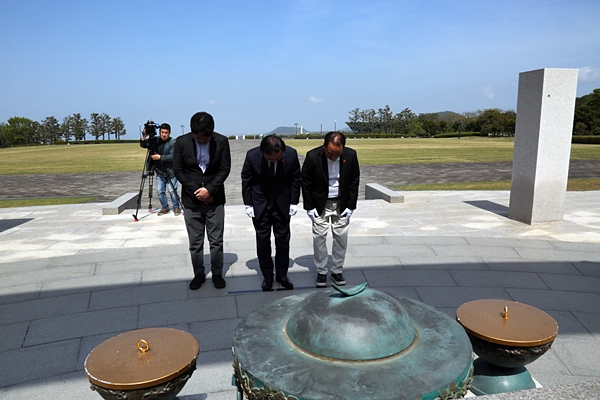 김재원 최고위원이 참배하기 위해 4.3평화공원을 찾았다. ⓒ제주의소리