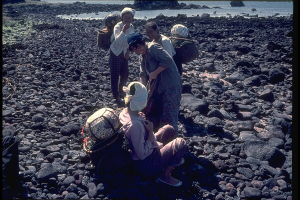 1971년 8월~10월 사이에 제주 비양도에서 촬영한 사진. 해녀들이 고된 물질을 끝내고 집으로 돌아가려고 하고 있다. / 사진=이토 아비토, 제주학연구센터
