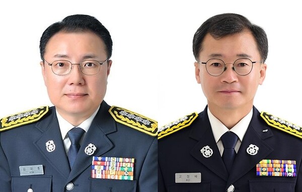 사진 왼쪽부터 김대홍 신임 제주동부서장, 고정배 신임 제주서부서장.
