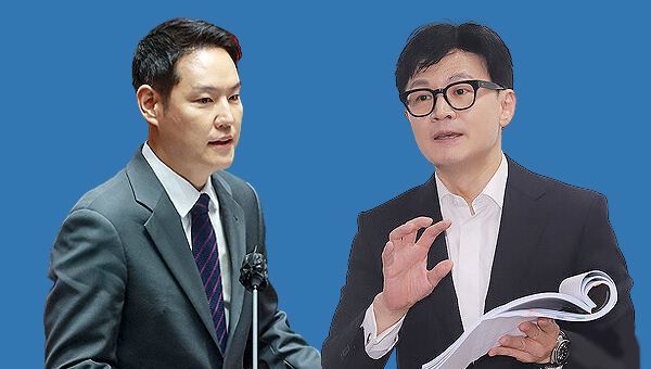 김한규 더불어민주당 국회의원(왼쪽)과 한동훈 법무부장관(오른쪽).