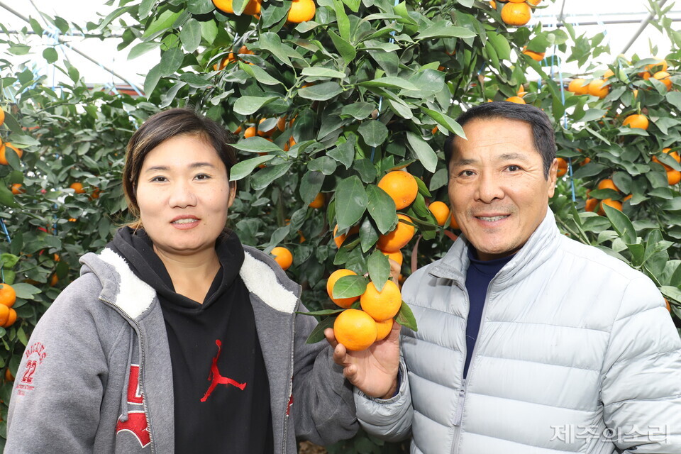 11월30일 복희네농장에서 만난 김복희씨와 그의 남편 김기태씨가 환하게 웃고 있다. ⓒ제주의소리