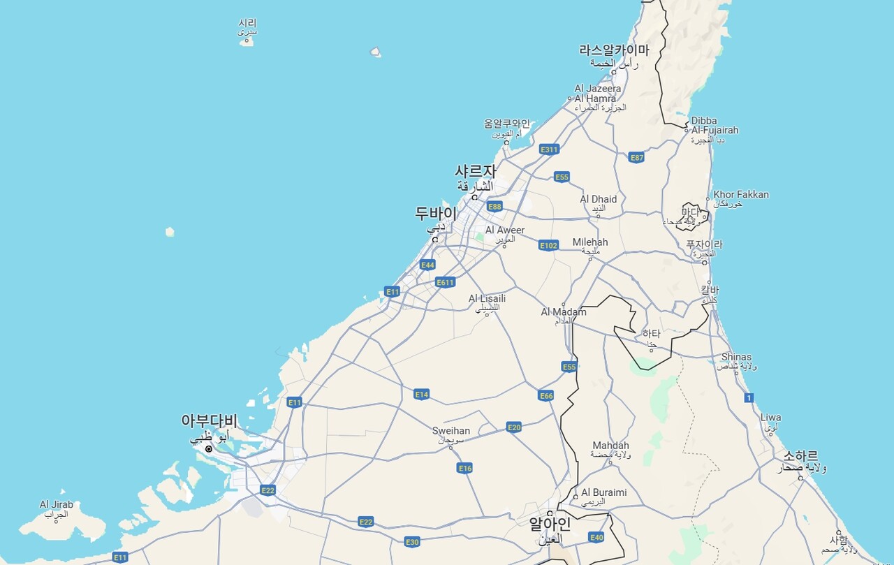 샤르자를 포함한 아랍에미리트 주요 도시 지도. / 사진=구글 지도