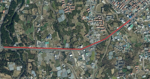 9월 28일 열리는 '차 없는 거리 걷기 - 걷는 줄거움 숨쉬는 제주' 행사 구간. 빨간 선의 도로 5차선 통행이 통제된다. ⓒ제주의소리<br>