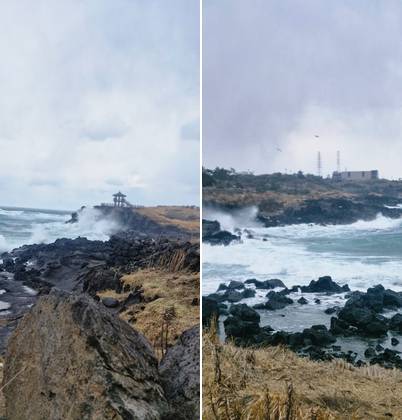 눈보라 날린 신촌 닭모루 해안 풍경.&nbsp;/ 사진=서명숙<br>