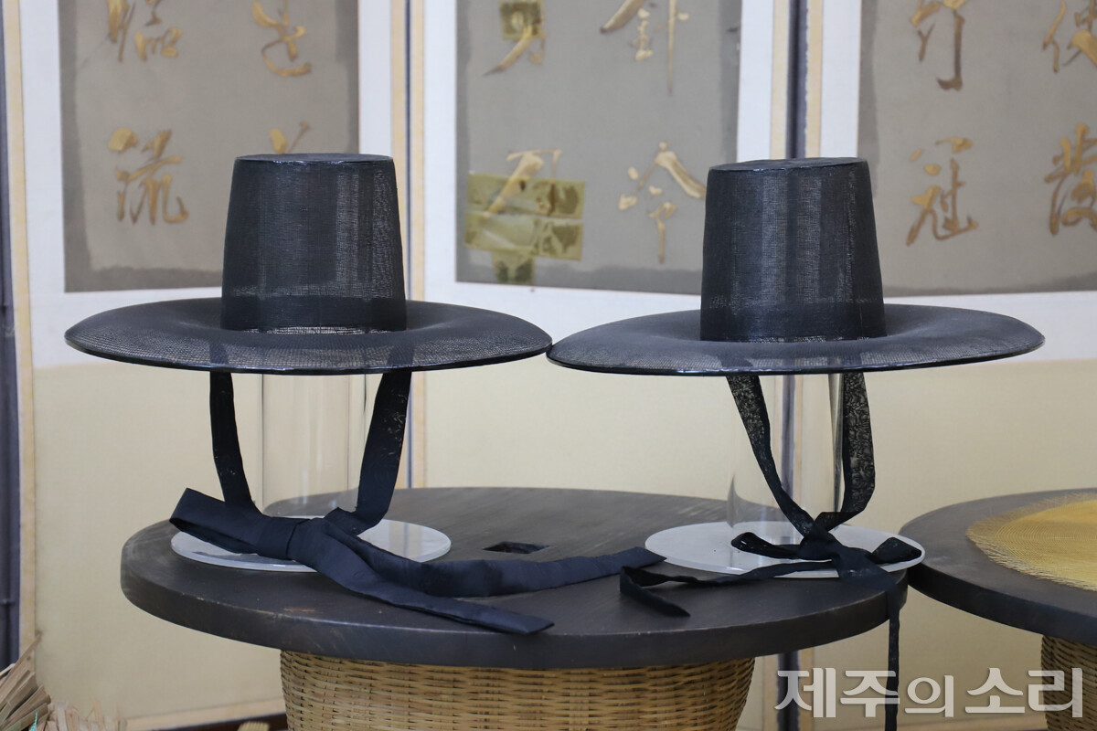 양태와 총모자, 갓끈으로 완성된 우리나라의 갓. 양태의 곡선이 아름답다. ⓒ제주의소리