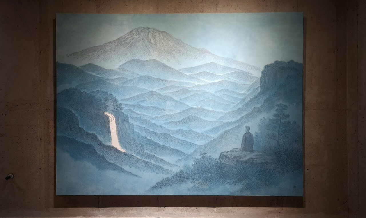 머무는 풍경-잔상(殘像)의 한라산, 180x244cm, 한지에 수묵채색, 2025.<br>