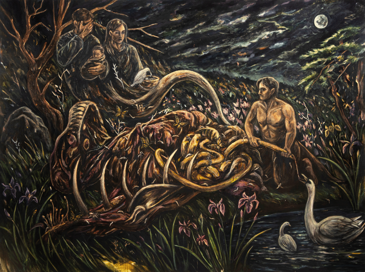 혼과 살(Soul and Flesh), 2025, 캔버스에 아크릴, 259.1x 193.9cm.<br>